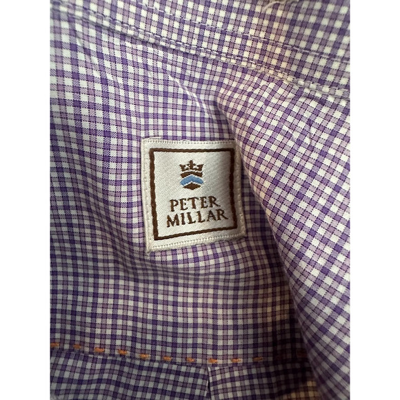Peter Millar Button Down Shirt Plaid Checkered Long Sleeve Collared L Purple - Picture 6 of 8